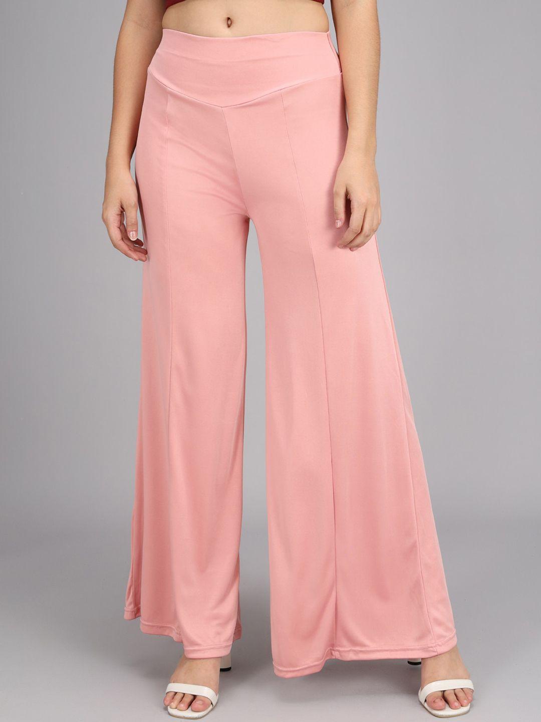 kotty women pink flared high-rise parallel trousers