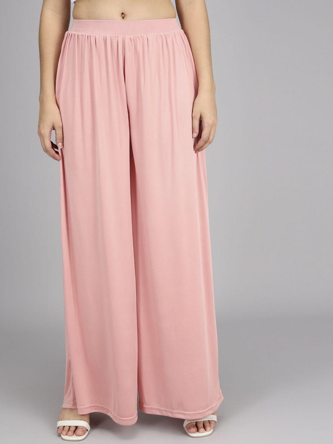 kotty women pink flared high-rise pleated trousers