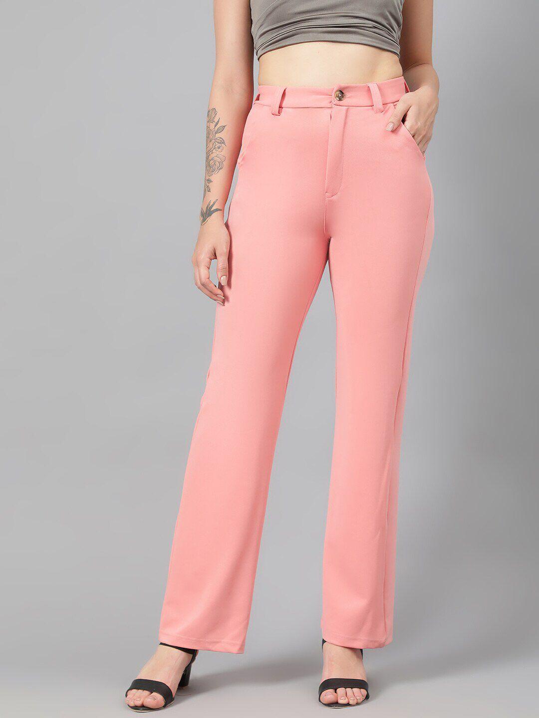 kotty women pink relaxed straight leg fit high-rise easy wash parallel trousers