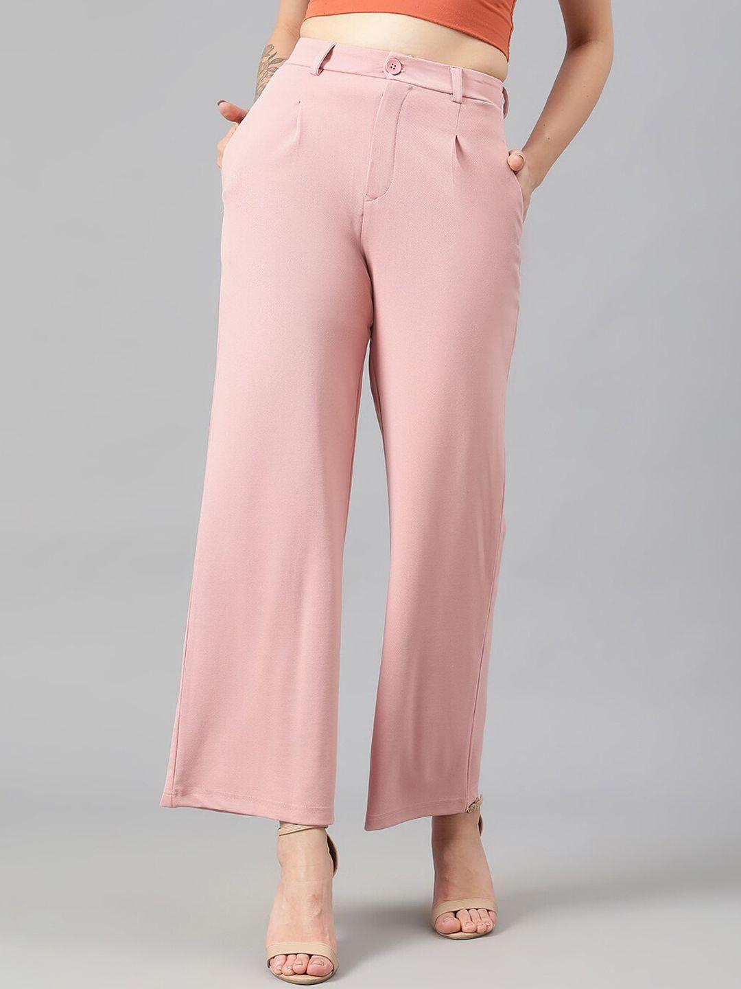 kotty women pink relaxed straight leg fit high-rise easy wash parallel trousers