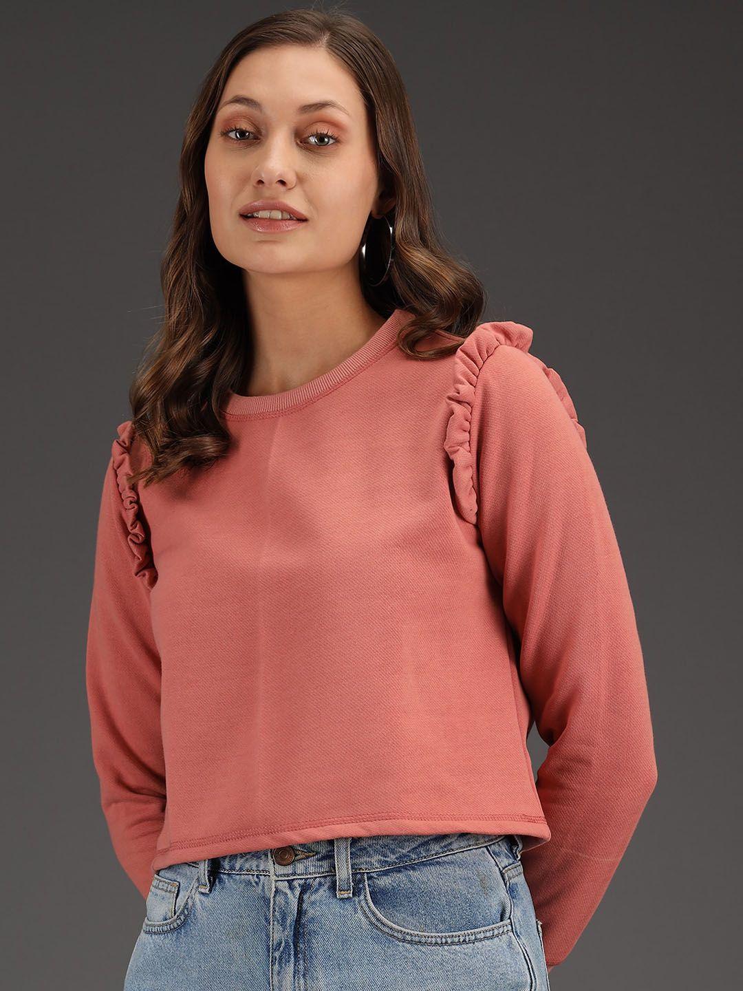 kotty women pink solid crop sweatshirt
