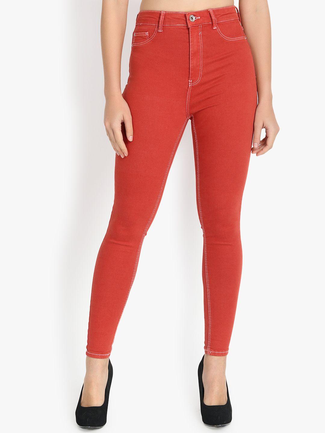 kotty women red skinny fit high-rise clean look jeans