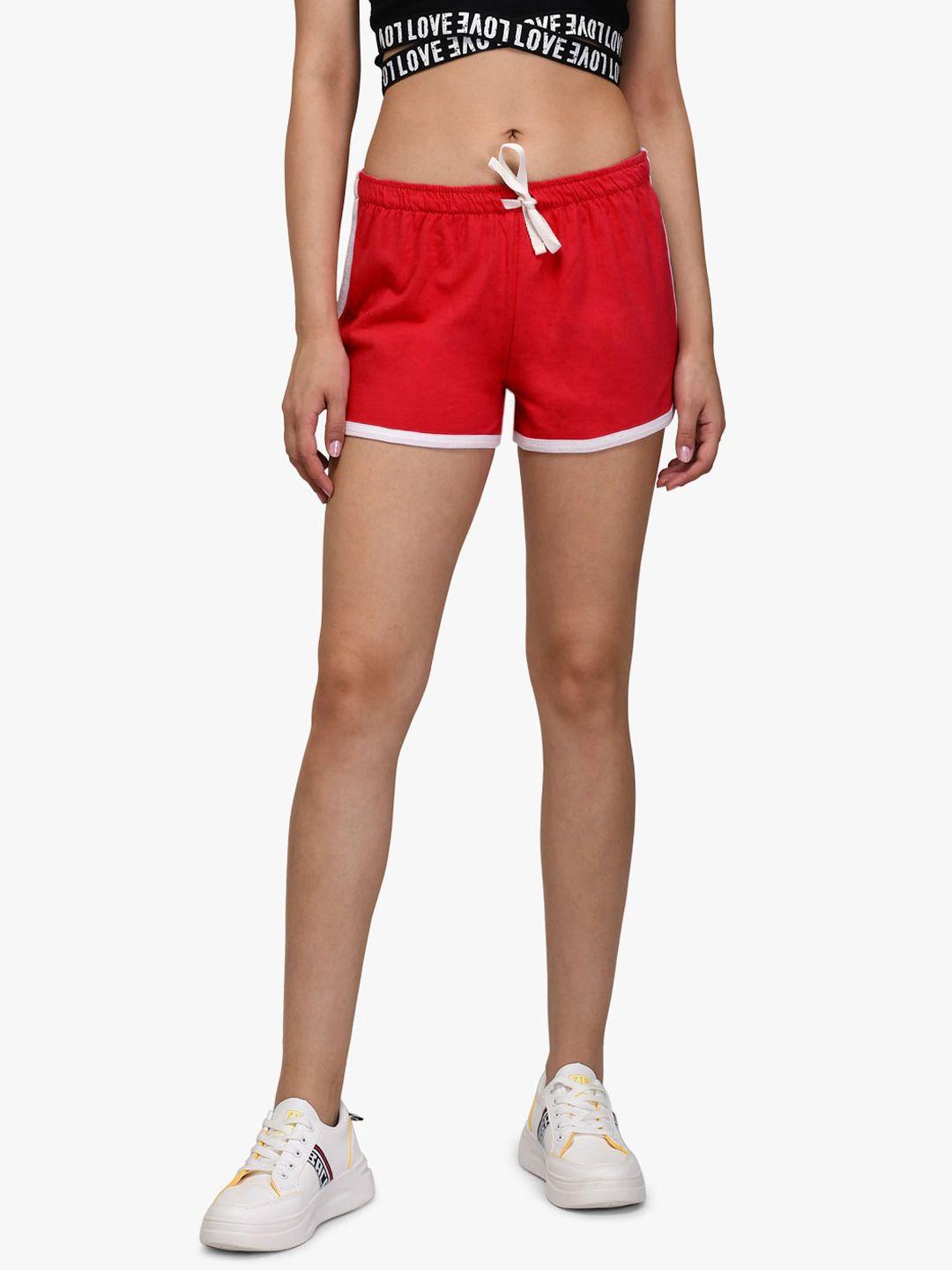 kotty women red solid regular fit shorts