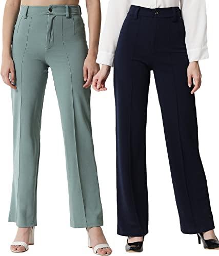 kotty women regular fit multicolor viscose rayon trousers