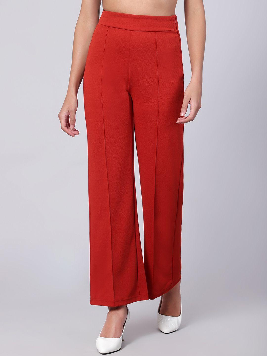 kotty women relaxed straight fit high-rise easy wash pleated trousers