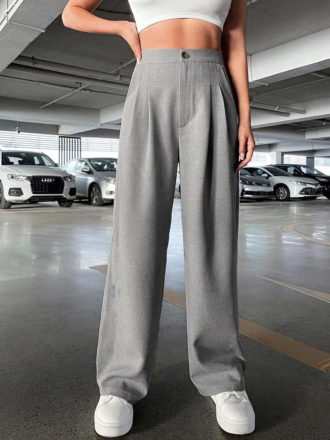 kotty women relaxed straight leg fit high-rise easy wash parallel trousers