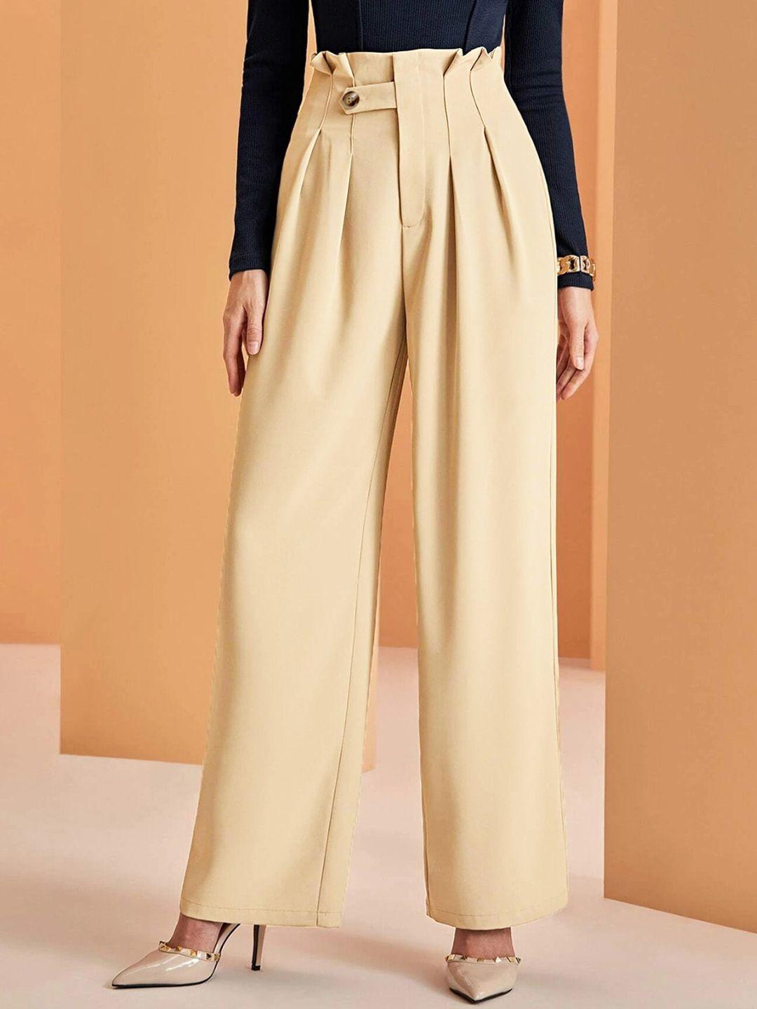 kotty women relaxed straight leg fit high-rise easy wash pleated parallel trousers