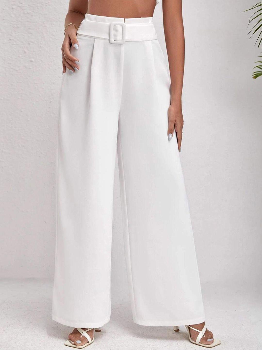 kotty women white relaxed straight leg straight fit high-rise parallel trousers