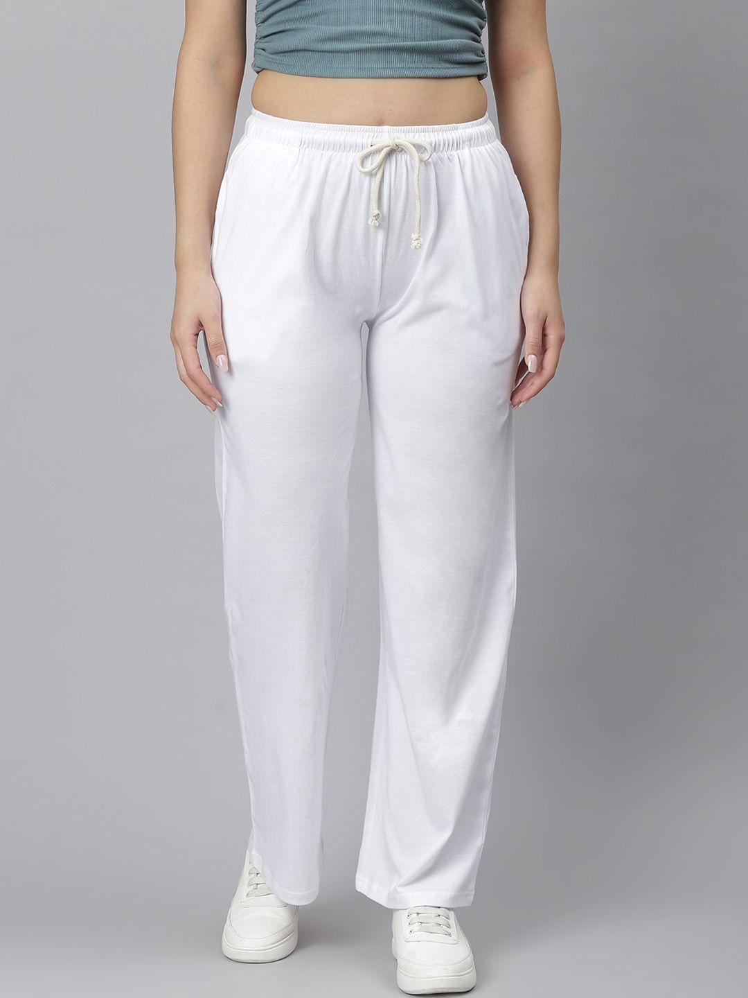 kotty women white solid straight-fit track pants
