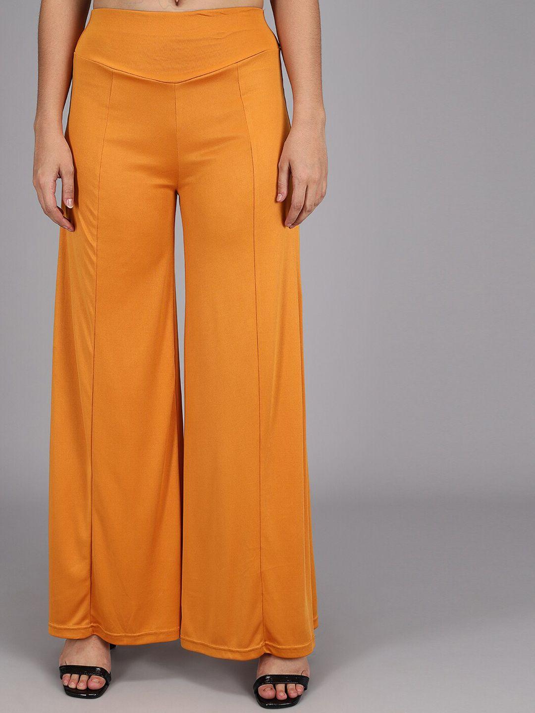 kotty women yellow flared high-rise parallel trousers