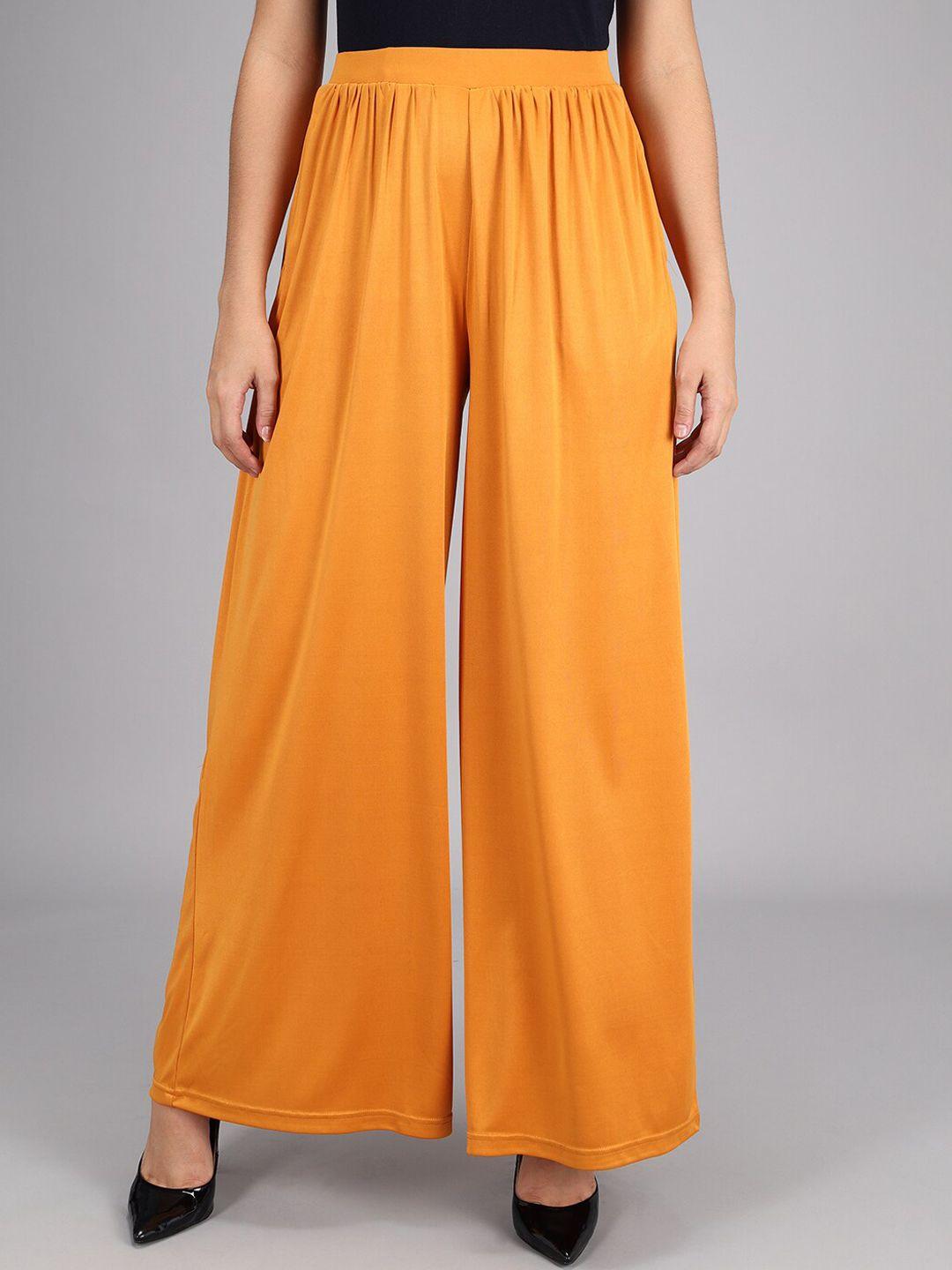 kotty women yellow flared high-rise pleated parallel trousers