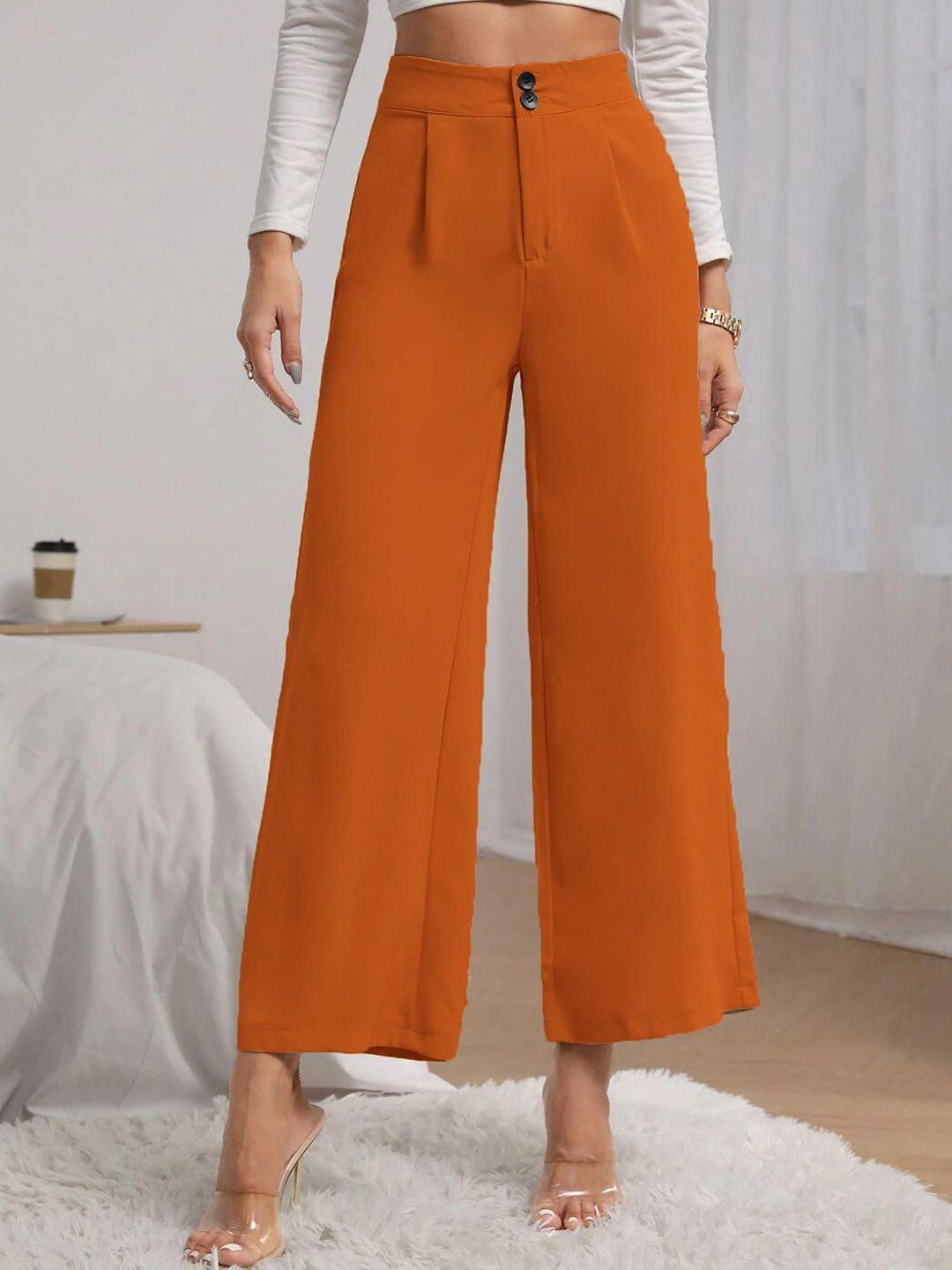 kotty women yellow relaxed straight fit high-rise easy wash pleated trousers