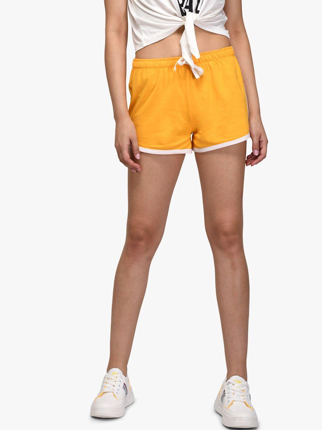 kotty women yellow solid regular fit shorts