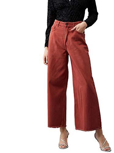 kotty womens high rise cotton & lycra flared jeans(maroon,26)