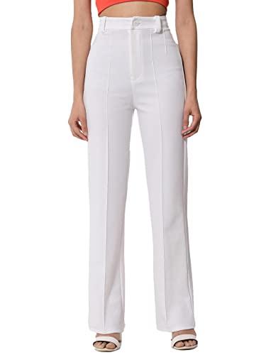 kotty womens high rise viscose rayon solid trousers off white