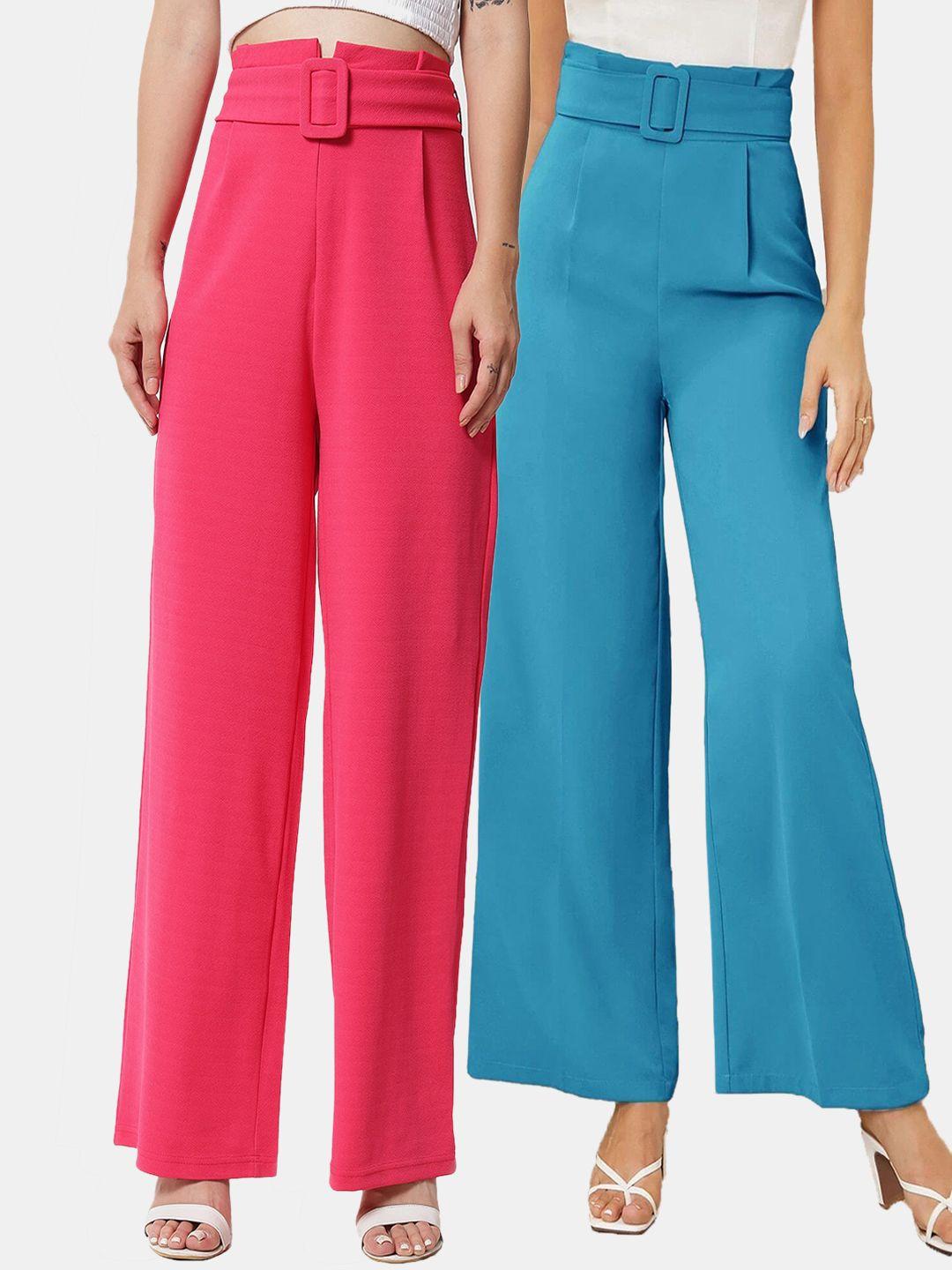 kotty womens pack of 2 relaxed straight fit high-rise easy wash pleated trousers