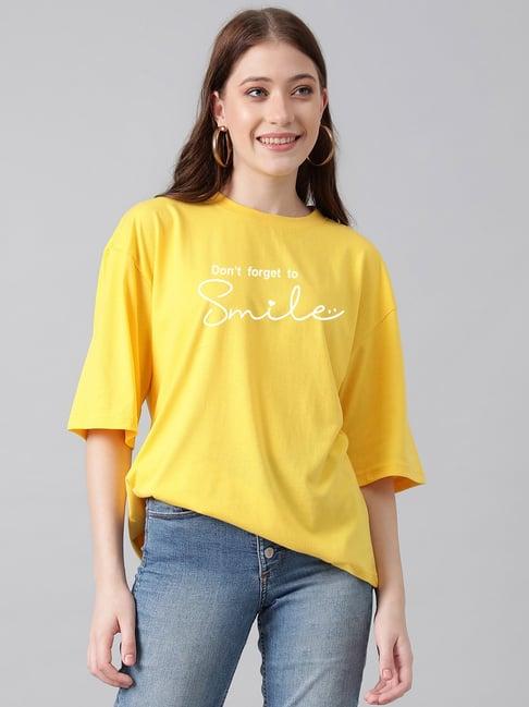 kotty yellow & white graphic print oversized t-shirt