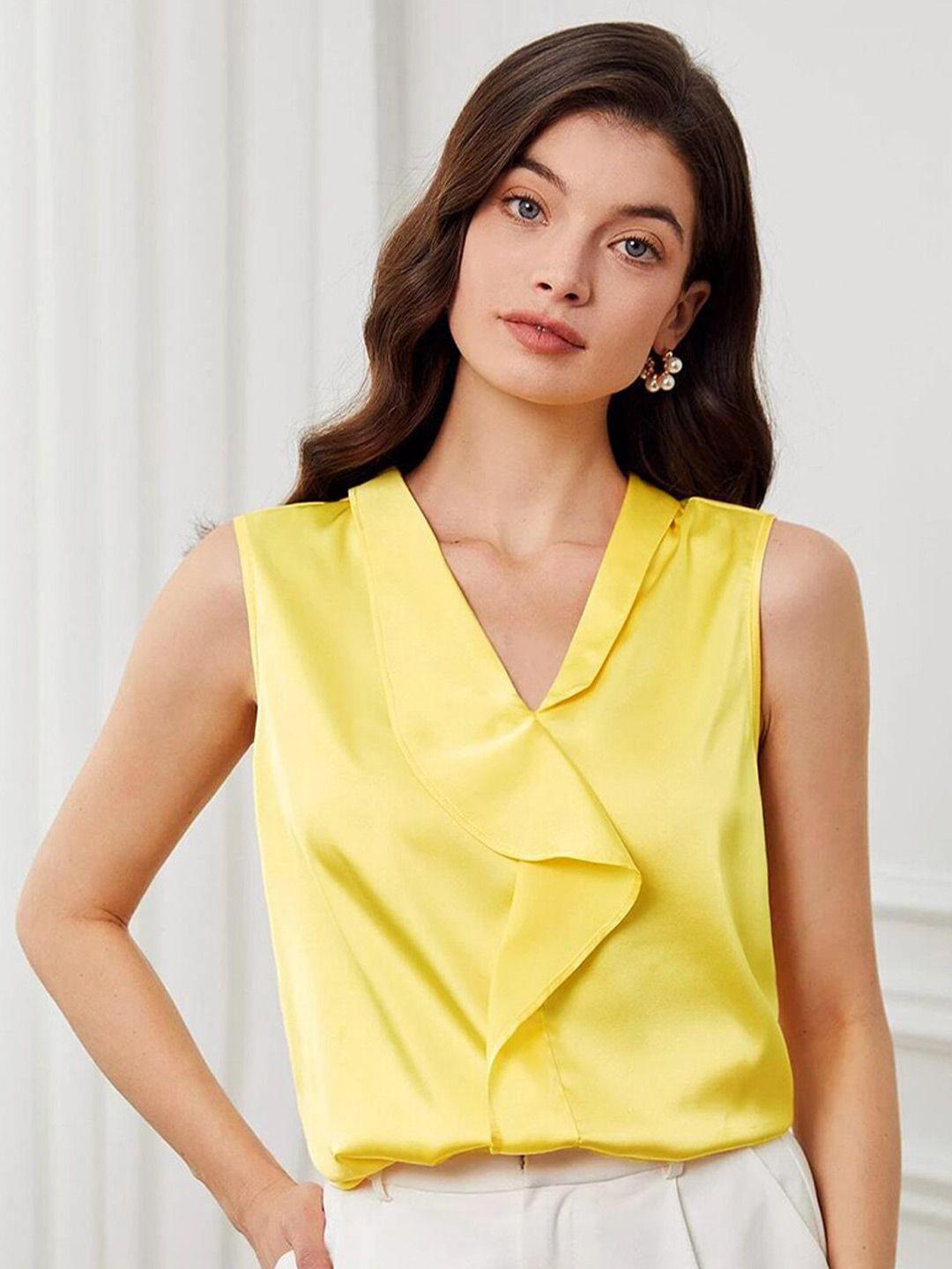 kotty yellow v-neck sleeveless satin top