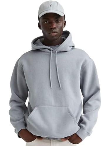 koverify men cotton plain oversized relaxed fit hooded sweatshirt (m,steel grey).