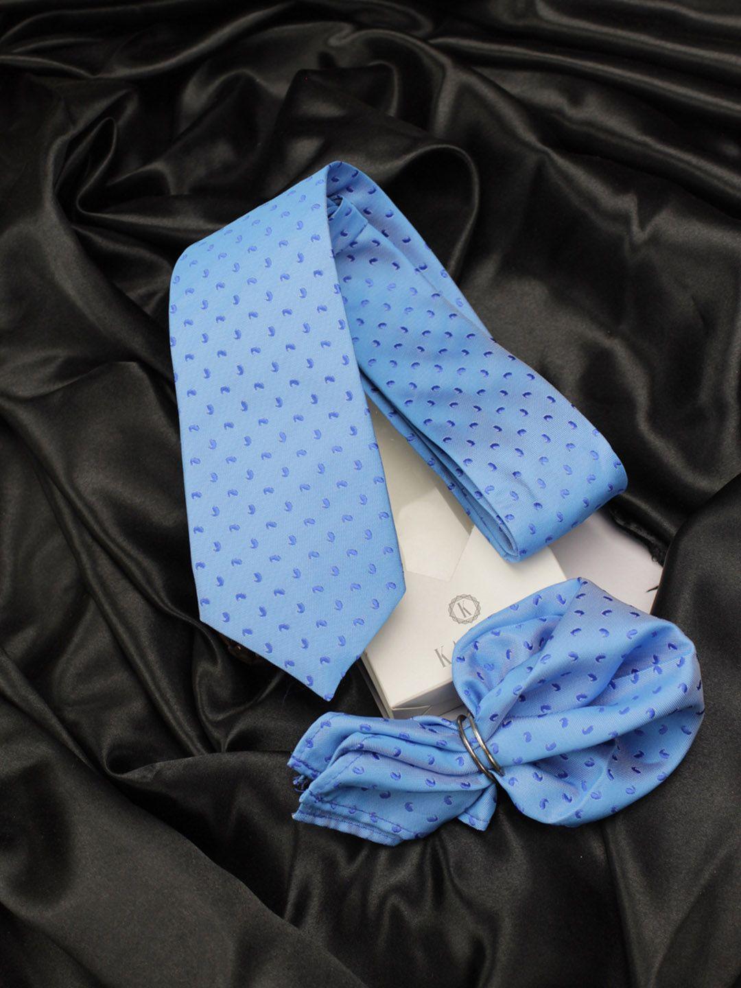 kovove blue printed neck tie & pocket square accessory gift set