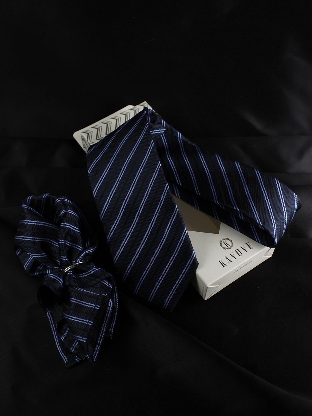 kovove blue striped tie with pocket square