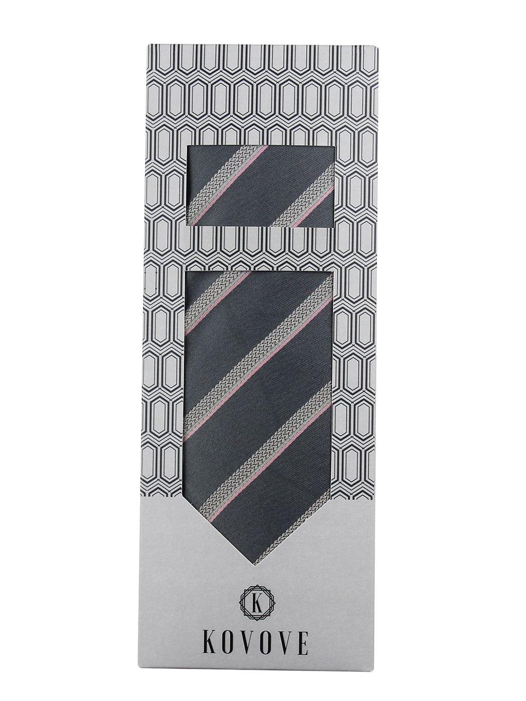 kovove men grey elegant striped accessory gift set