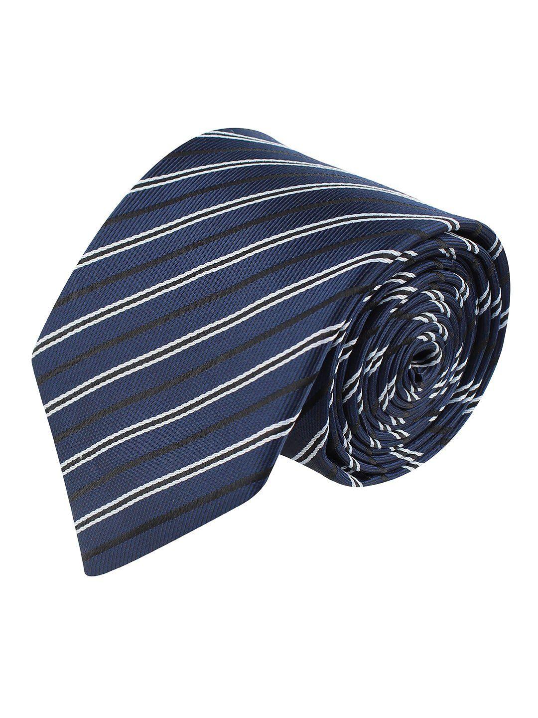 kovove men navy blue & white striped broad tie