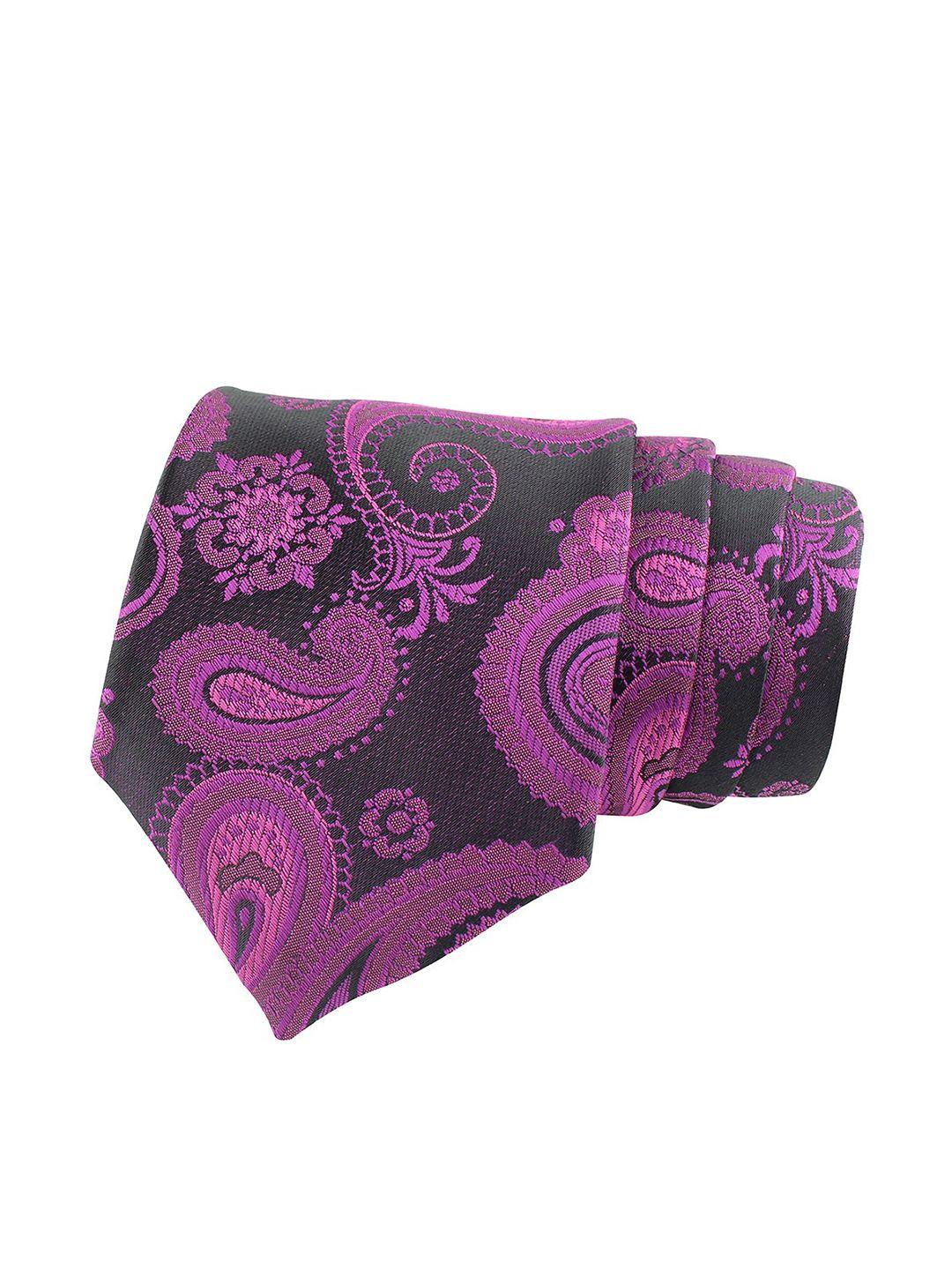 kovove men pink & black woven design broad tie
