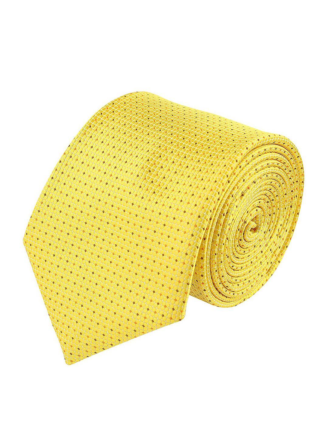 kovove men yellow & orange woven design broad tie