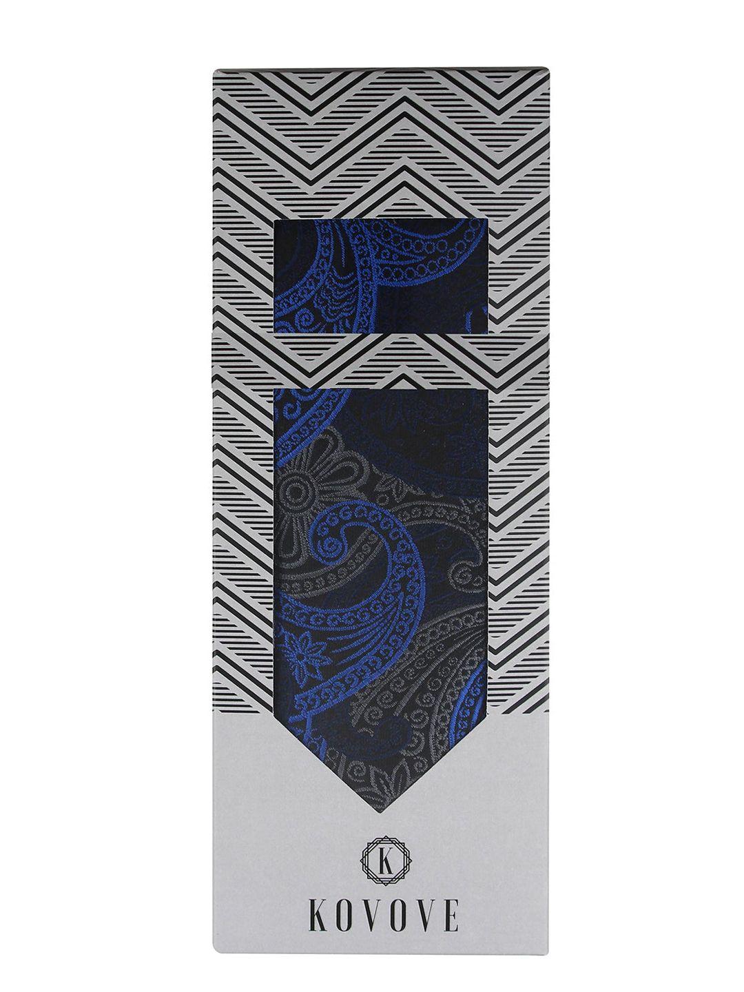 kovove navy blue & black tie with pocket square