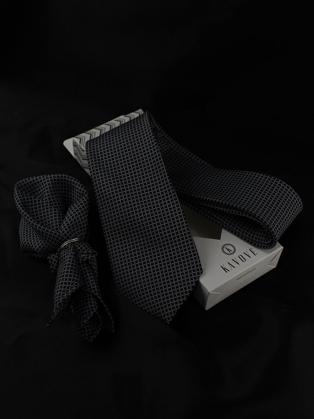 kovove black & white checked tie with pocket square