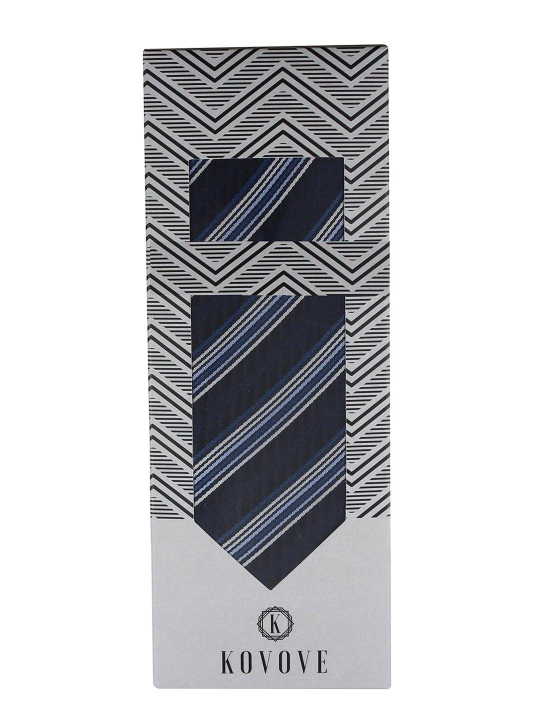 kovove black striped tie & pocket square gift set