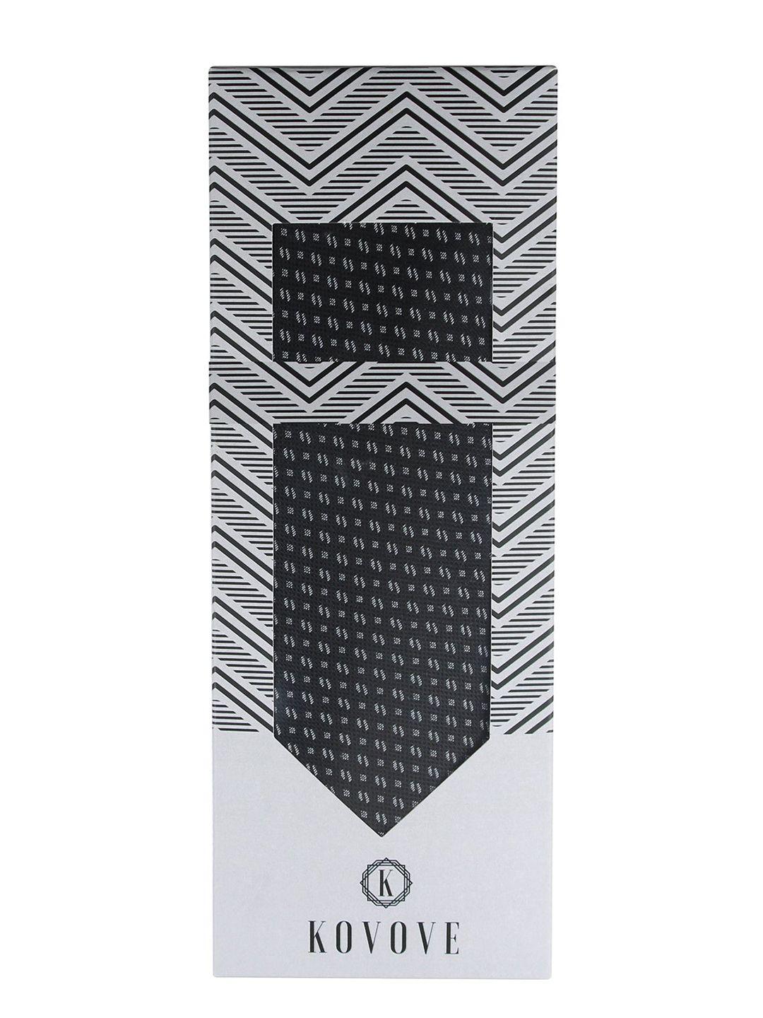 kovove men black & white tie with square pocket