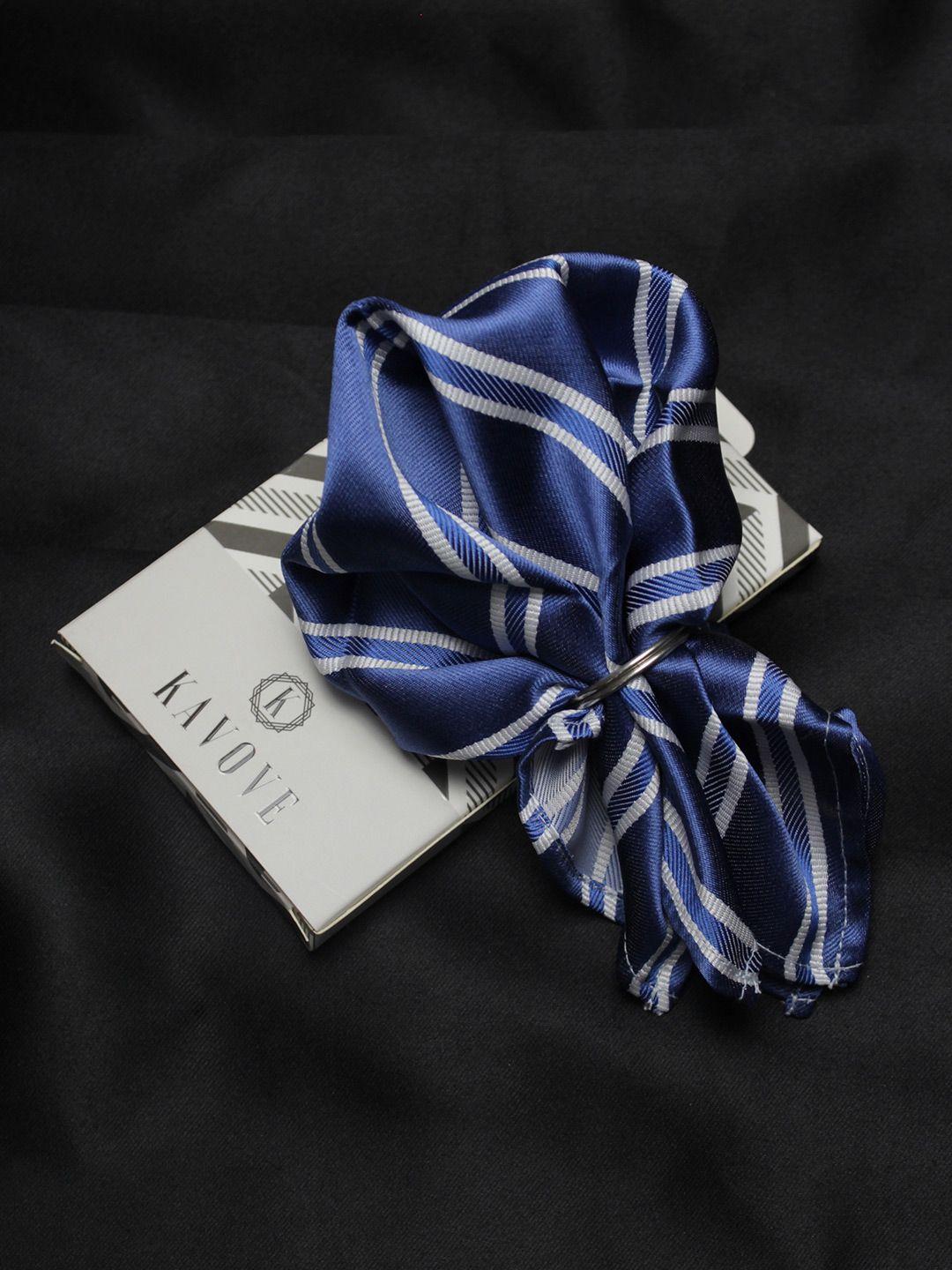 kovove men blue & white striped pocket square