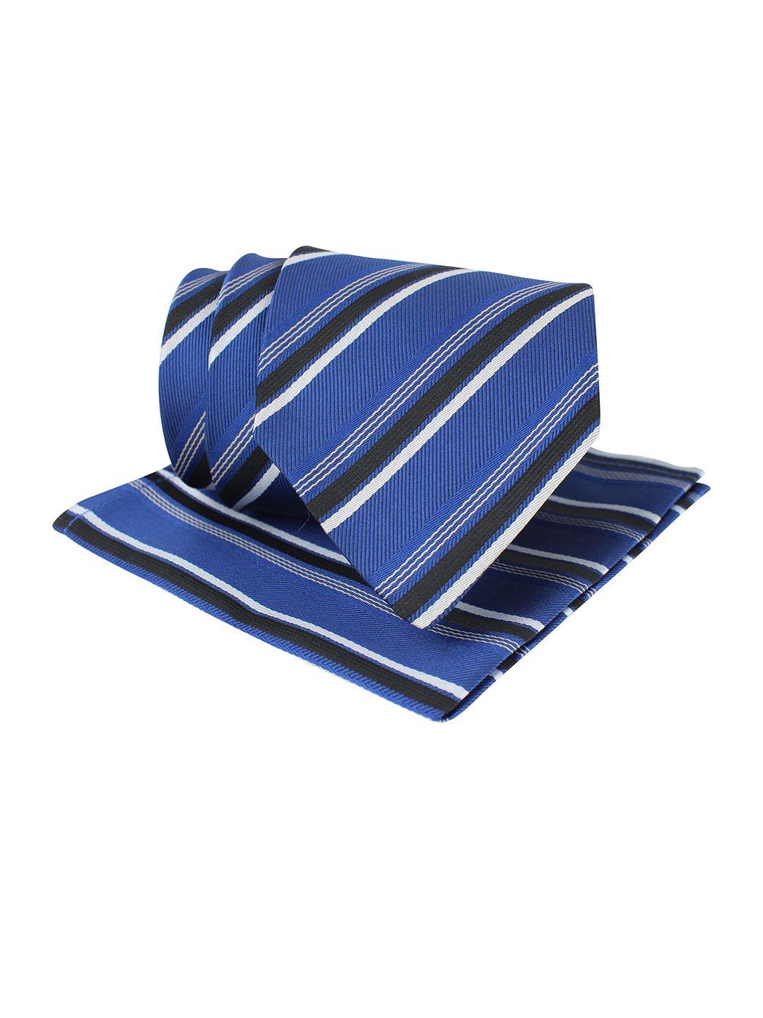 kovove men blue striped neck tie & pocket square gift set
