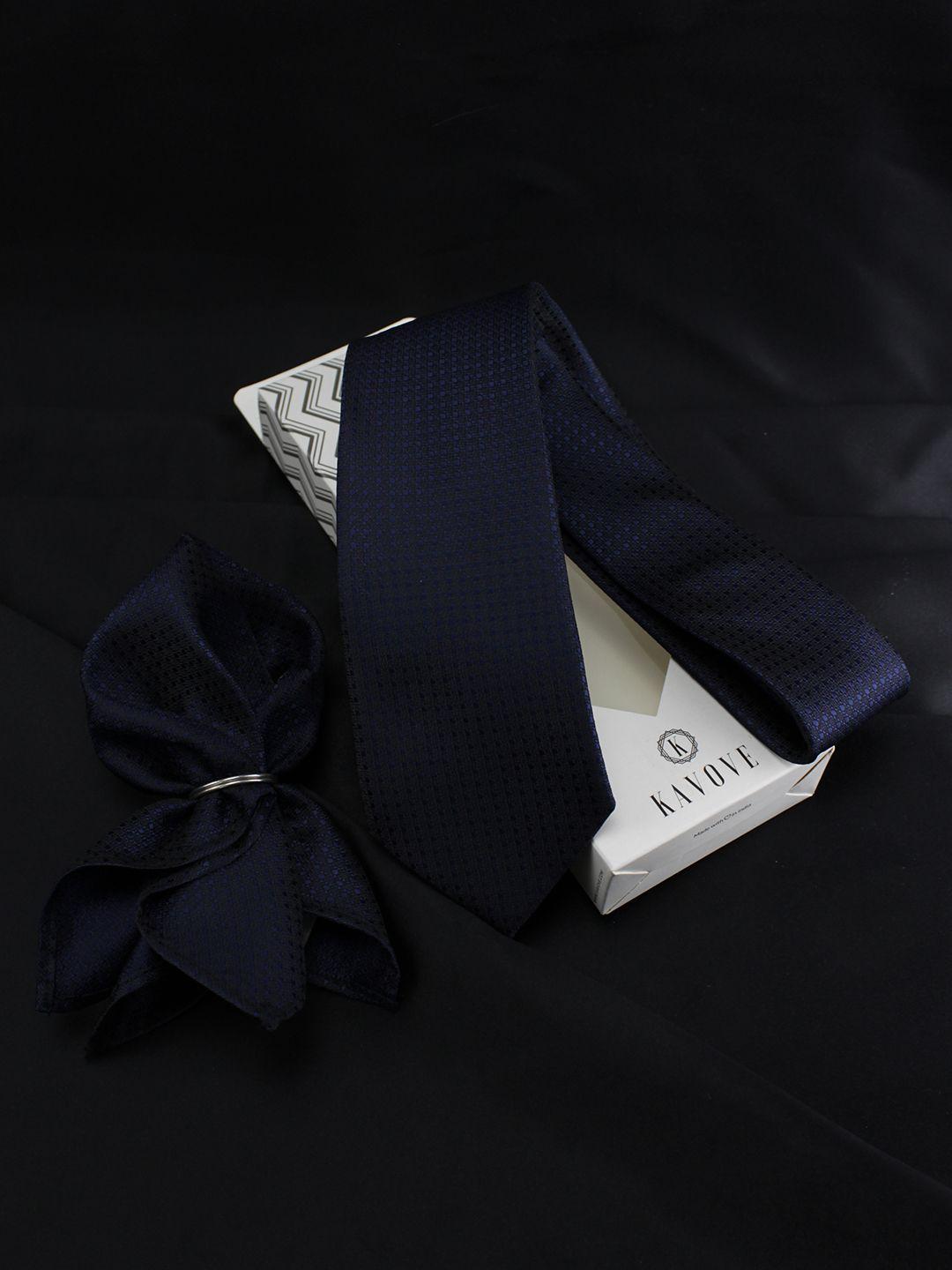 kovove men blue woven design tie & pocket square gift set