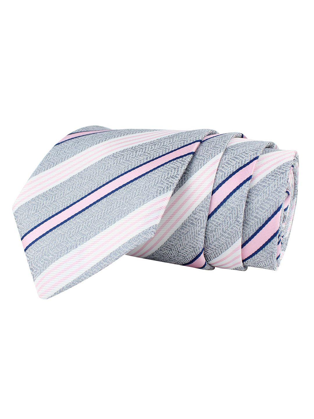 kovove men grey & pink striped broad tie
