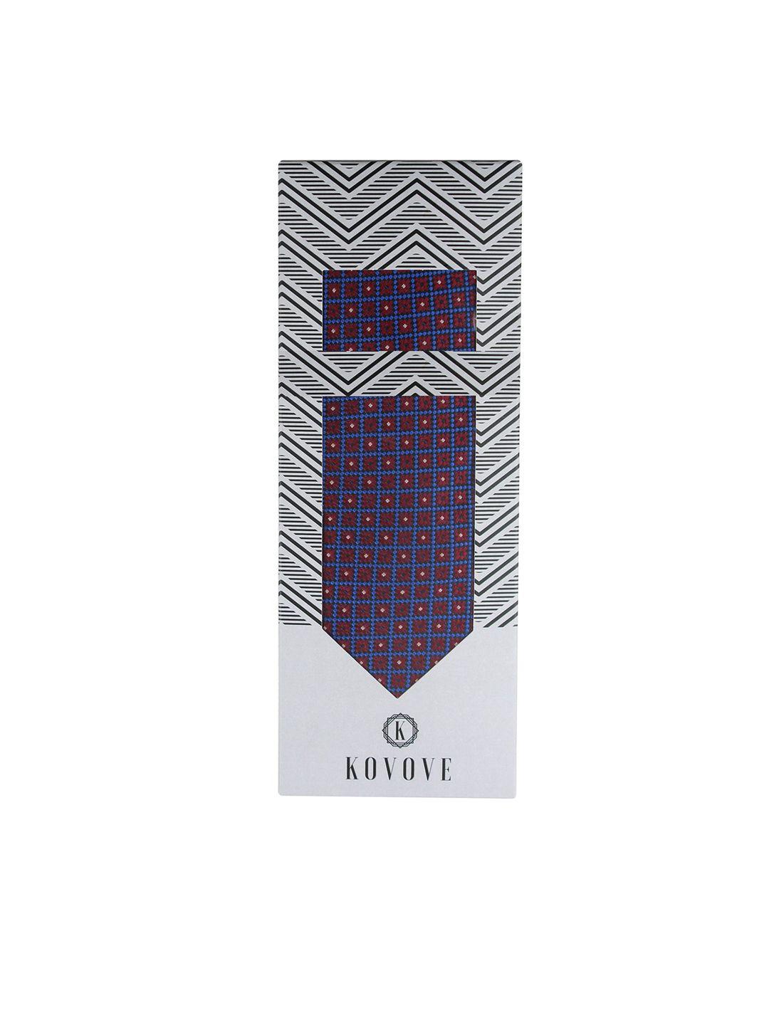 kovove men maroon checked accessory gift set