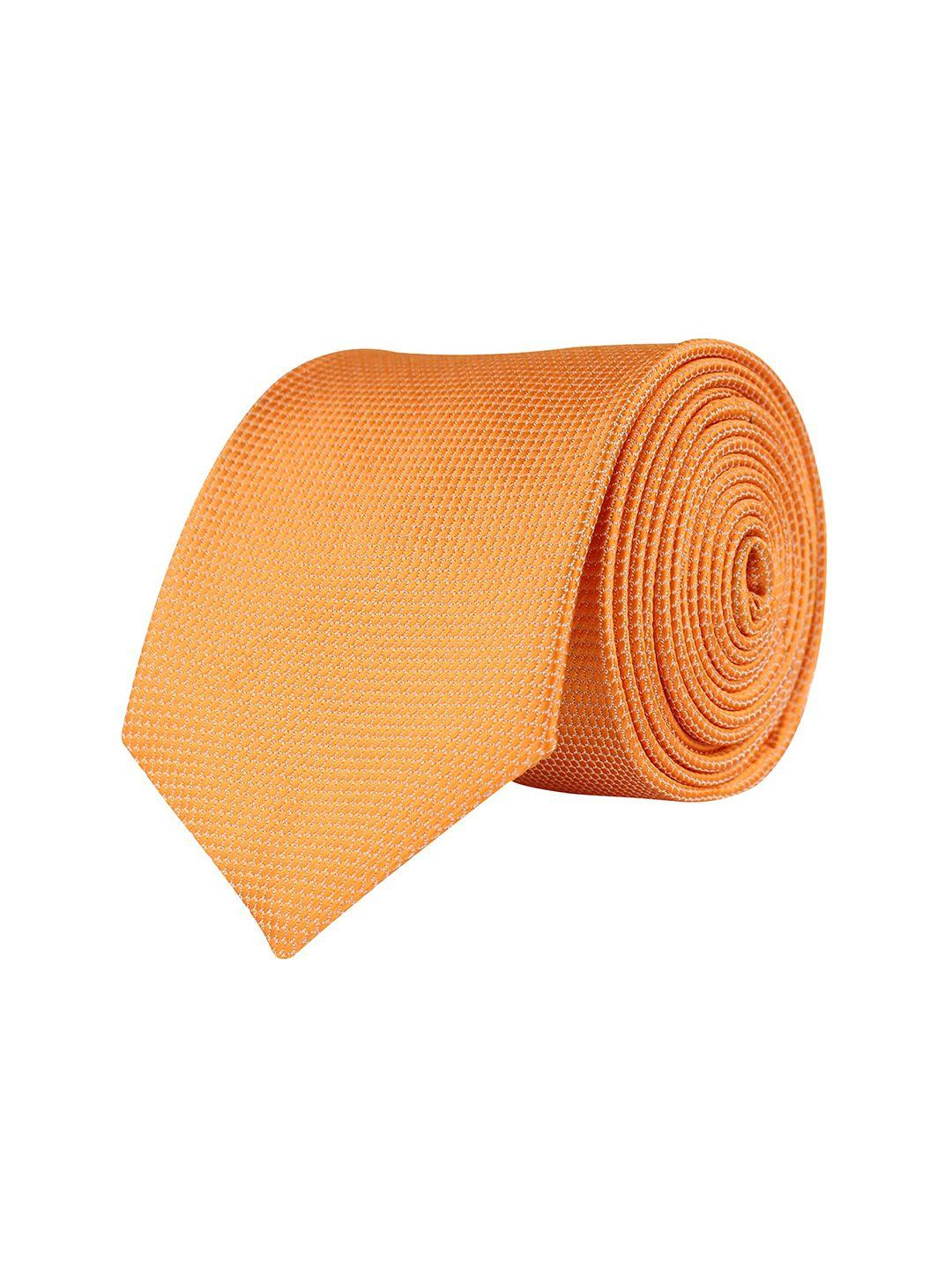 kovove men orange  the elegant self checkered woven design broad tie