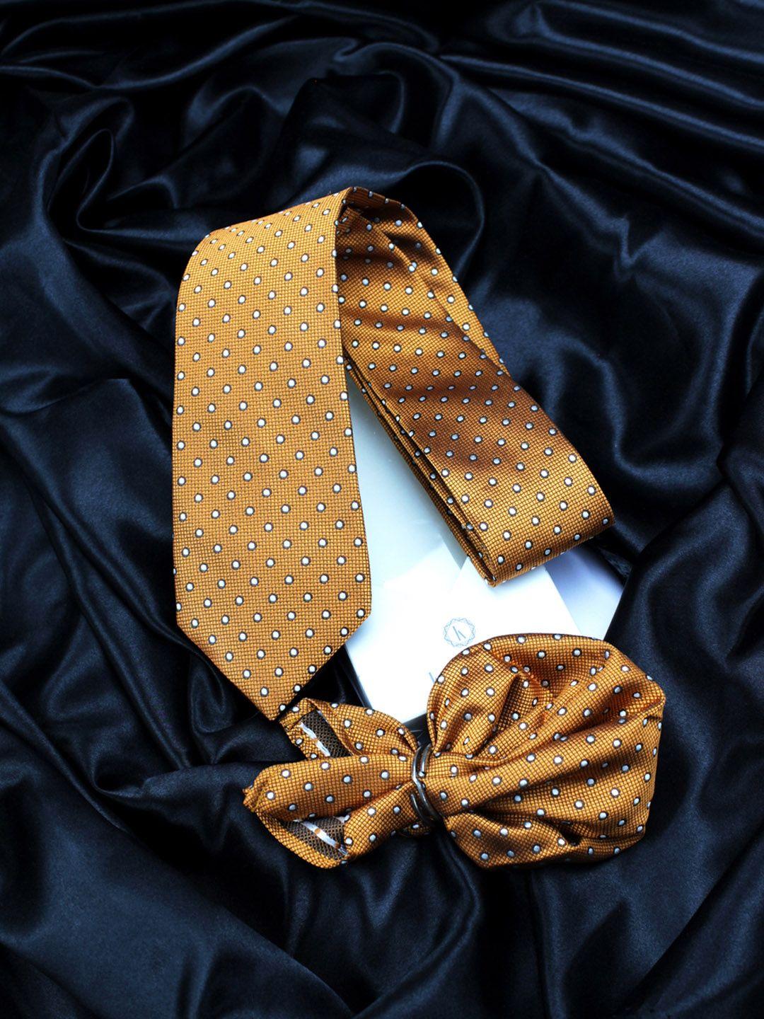 kovove men orange polka dot neck tie & pocket square accessory gift set