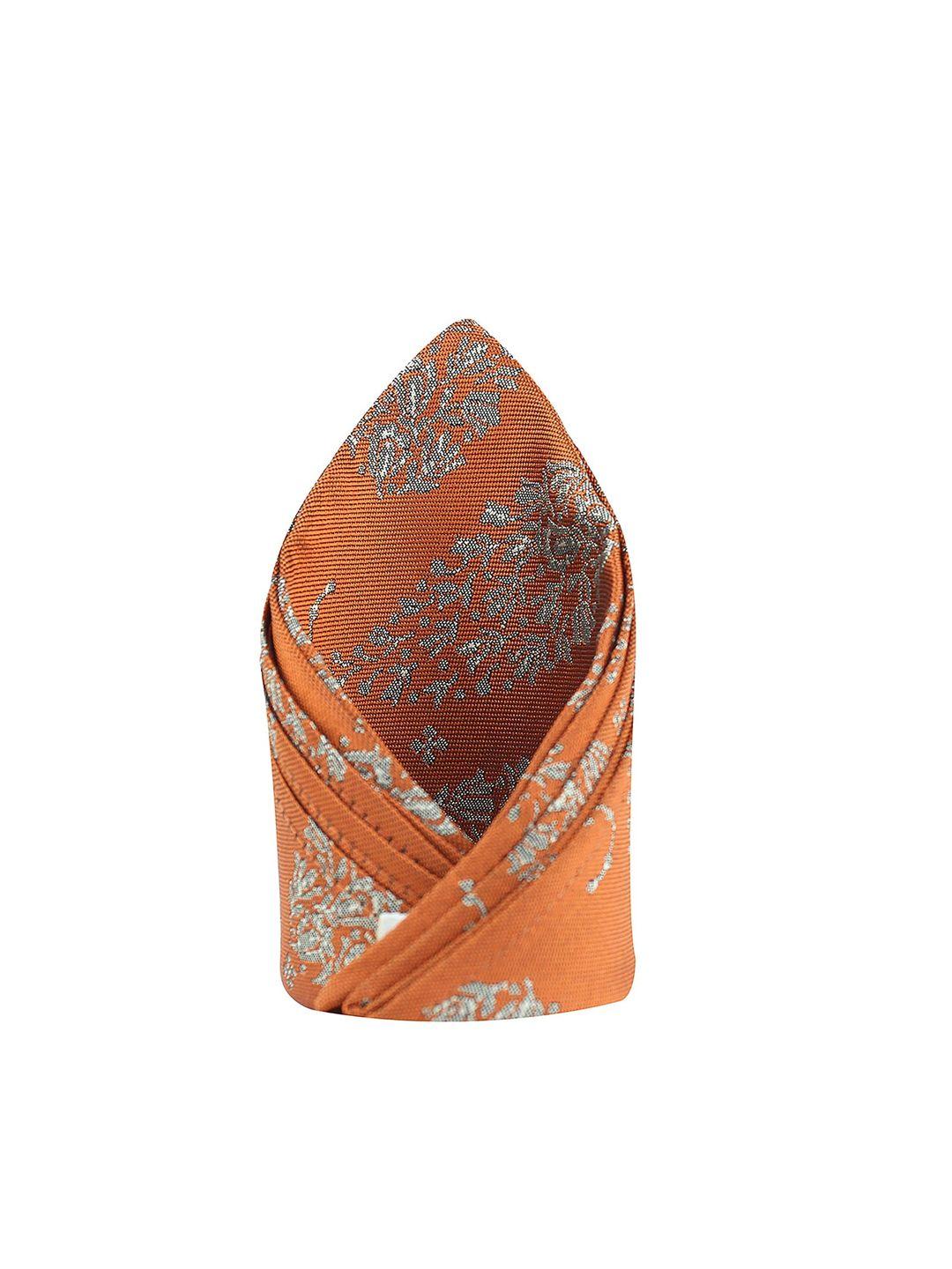 kovove men orange self-design pocket square