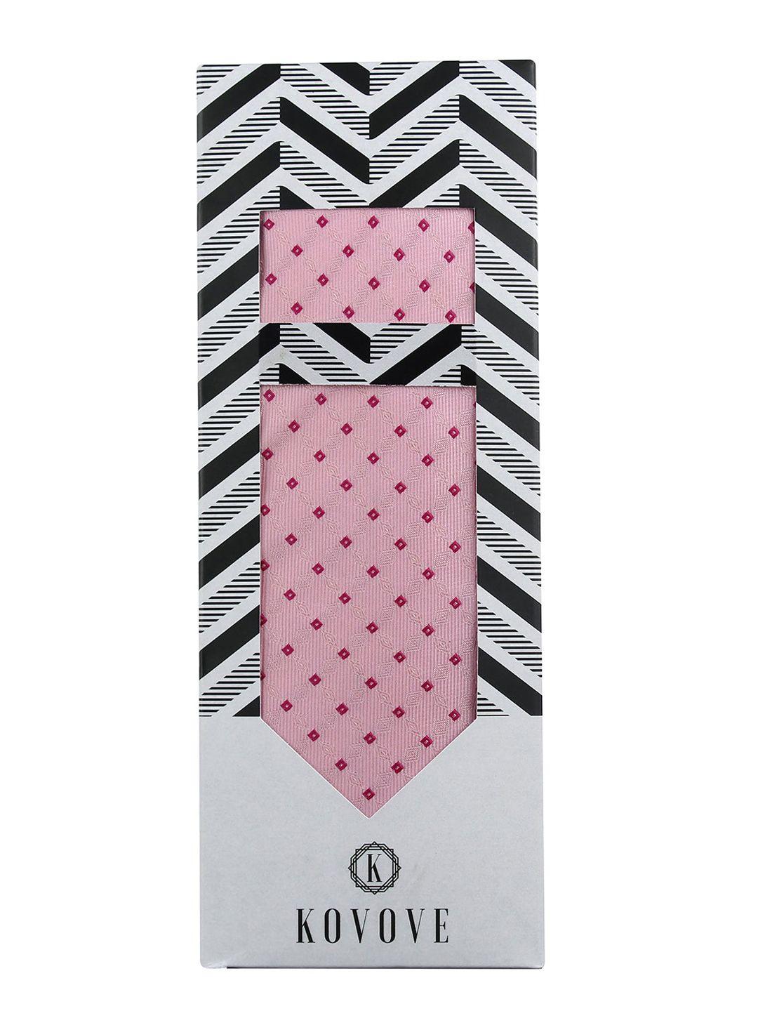 kovove men pink elegant checkered accessory gift set
