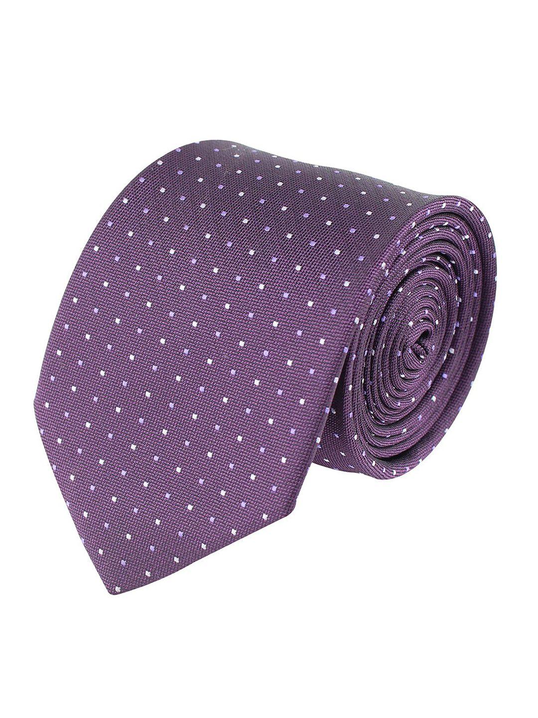 kovove men purple & white polka dots printed broad tie