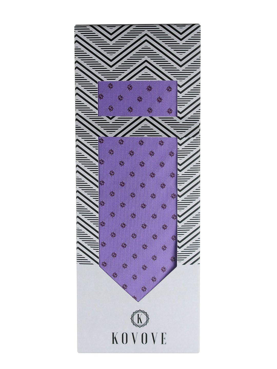 kovove men purple pack of 2 printed tie & pocket square set