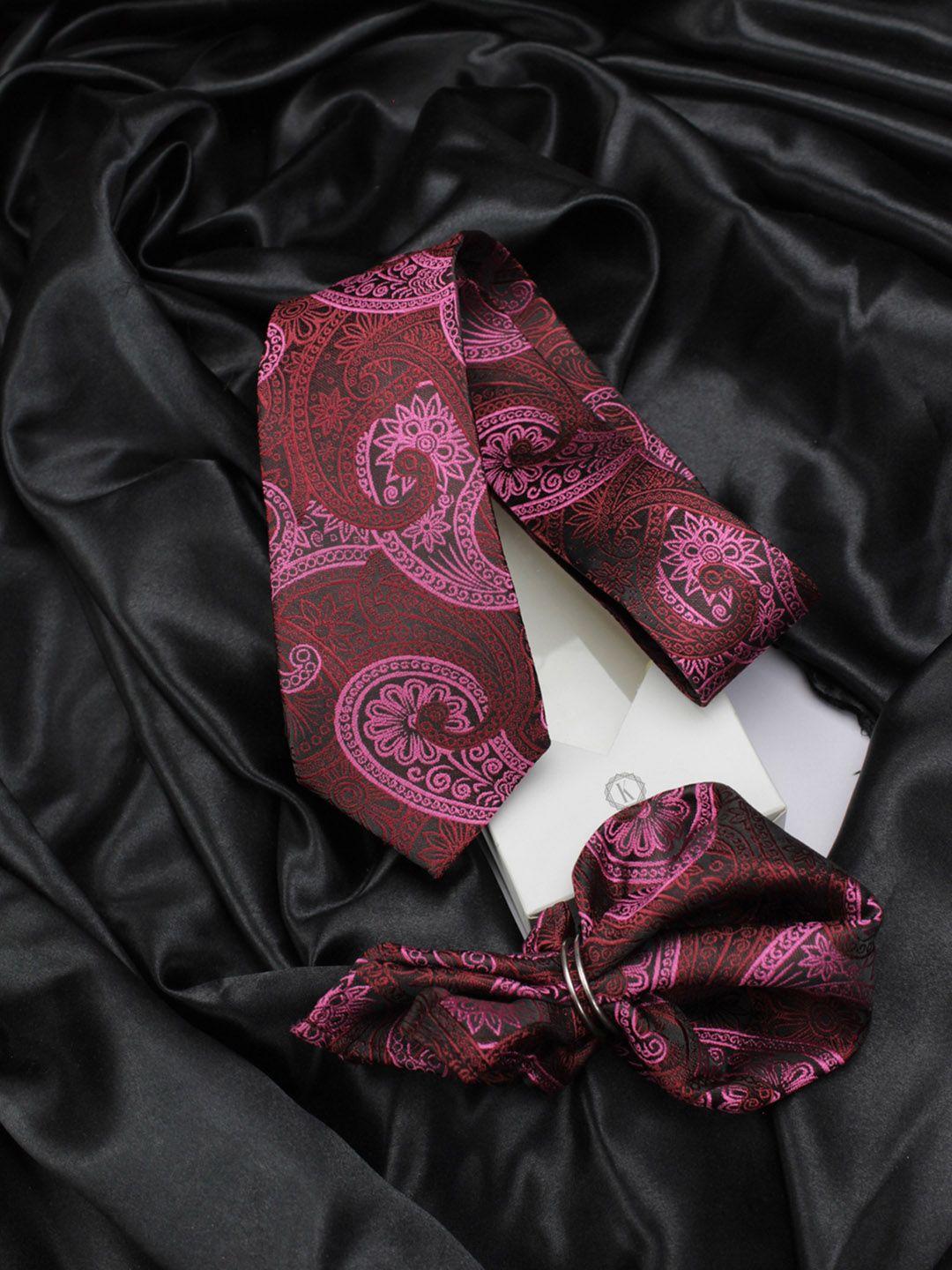 kovove men red & pink paisley woven design accessory gift set
