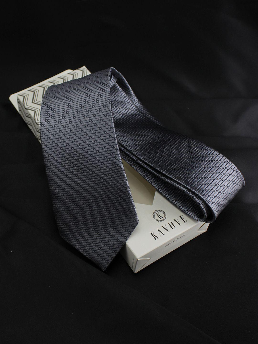 kovove men silver-toned & black woven design broad tie