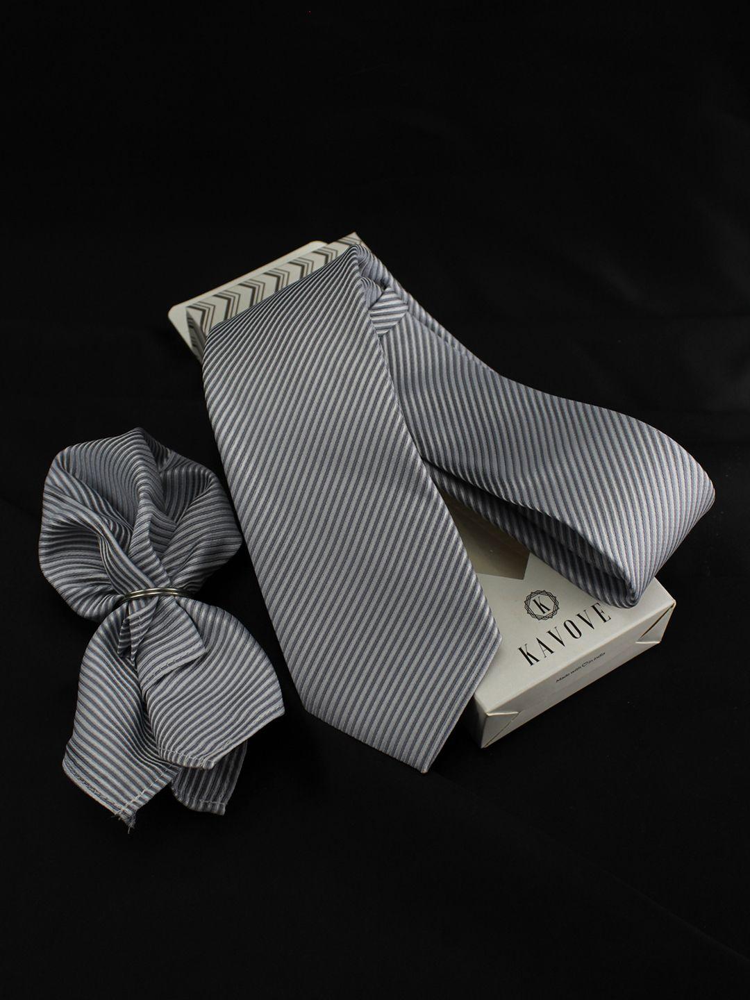kovove men silver-toned striped accessory gift set