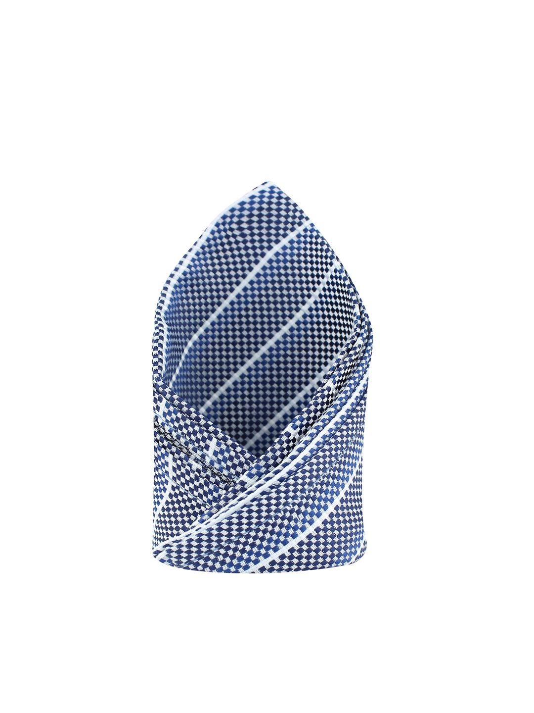 kovove men white & blue striped woven-design pocket square