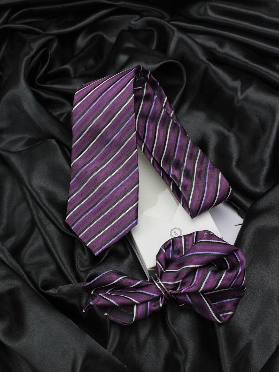 kovove purple striped tie with pocket square