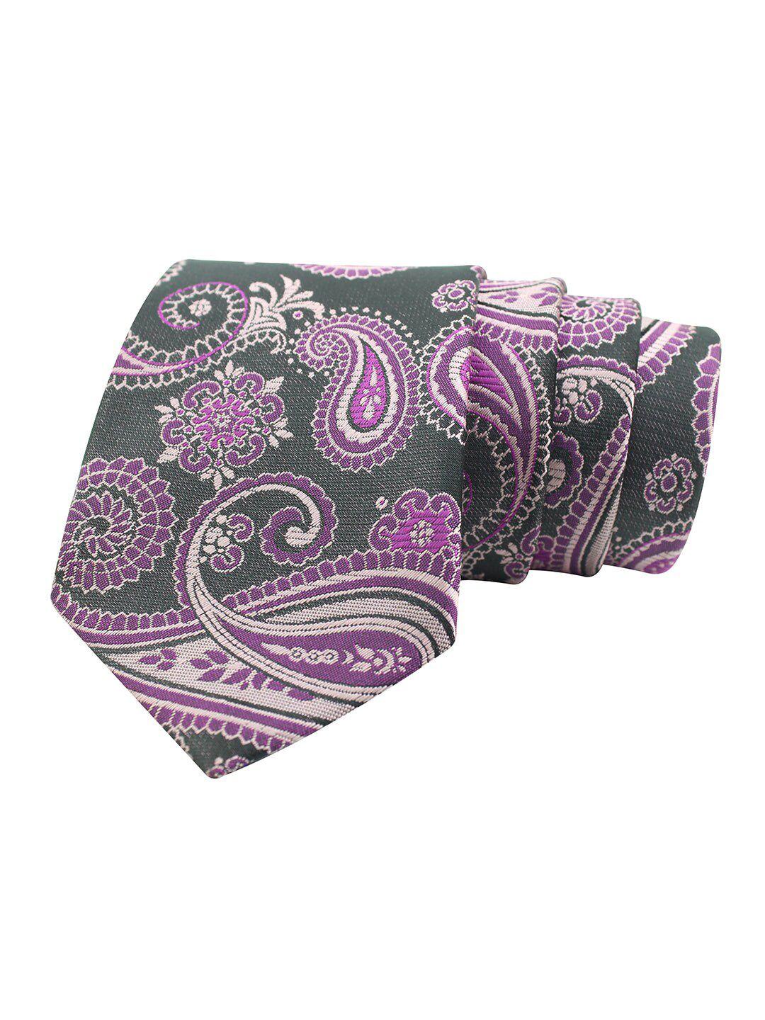 kovove unisex grey & purple paisley woven design broad tie